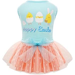 cyeollo Dog Easter Dress Cute Eggs Holiday Easter Day Pet Outfits Puppy Clothes Tulle Dog Dresses for Small Dogs M