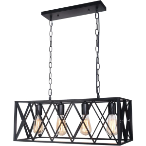 Industrial Black Kitchen Island Light, 4-Light Cage Dining Room Chandeliers Farmhouse Ceiling Hanging Pendant Lighting for Kitchen Pool Table Living Room
