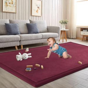 Baby Play Mat for Floor Nursery Muscle Mat Area Rug Playroom Rug 79"x138" Elastic Foam 1.3" Thick Crawling Mat for Babies,Toddlers, Infants (Burgundy)