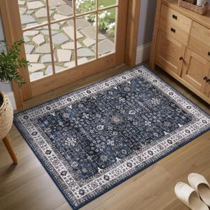 GarveeHome Small Entryway Rug, 2x3 Washable Front Door Rug Indoor Entrance Vintage Tribal Carpet Non-Slip Low Pile Throw Rugs for Kitchen Floor, Powder Room, Entry, Bathroom, Kids Room (Navy)