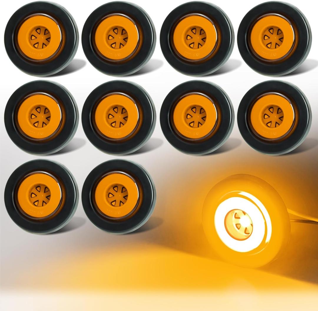 10Pcs 2" inch Round Halo 12 LEDs Trailer Boat Clearance Side Marker Parking Turn Signal Lights w/Rubber Grommet Sealed Waterproof IP67 for Truck/RV/Van, DC 12V (Amber Lens_Amber Light)