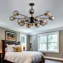 16 Light Glass Globe Chandelier Mid Century Sputnik Pendant Light Fixture Black and Gold Ceiling Light for Living Room Kitchen Dining Room Bedroom Farmhouse