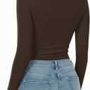 MANGOPOP Round Neck Long Sleeve Short Sleeve Bodysuits for Women Basic Body Suit Shirts Tops (Medium)