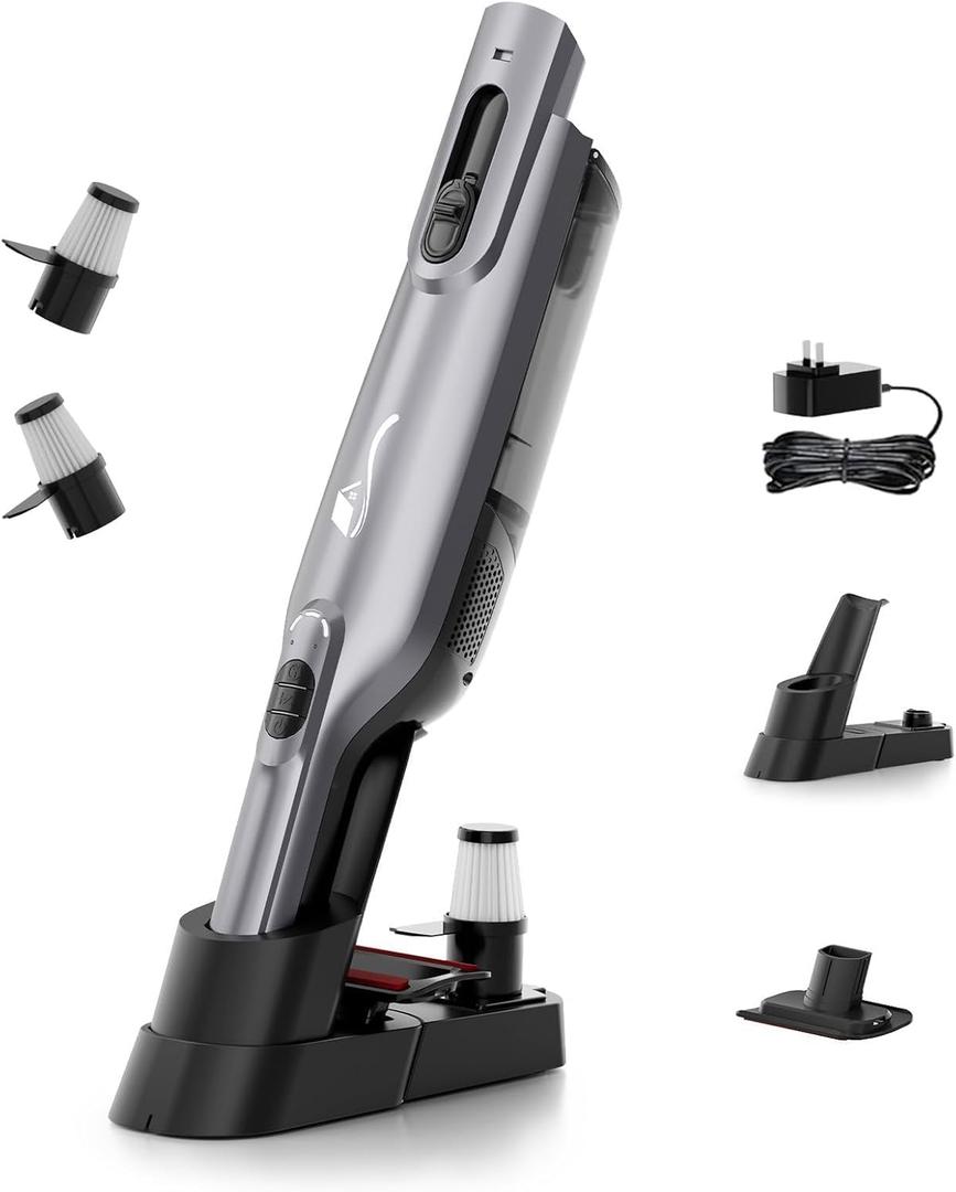 Cordless Handheld Vacuum, Lightweight Portable Hand Vacuum Cleaner with LED Light,Rechargeable Hand Held Vacuum with Charging Dock, Powerful Suction for Office, Home,Car,Silver