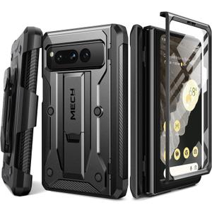 Tongate for Google Pixel Fold Case(2023), [Bulit-in Screen Protector] [Hinge Protection] Military Grade Dual Layer Shockproof Rugged Phone Case with Kickstand & Belt Clip for Pixel Fold 5G, Black