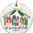 2 x Nativity Ornament 2025, Religious Ornament 2025  White Elephant Gift, The Greatest Gift of All with Matthew 1:21  Baby Jesus Holiday Dcor & Faith Keepsake