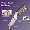 Folding Lock Back Utility Knives, Heavy Duty Folding Box Cutter, Pocket Carpet Cutter Knife Handmade With Clip (Black)