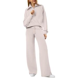 XIEERDUO Lounge Sets For Women 2025 Half Zip Sweatshirt And Wide Leg Sweatpant 2 Piece Outfits Sweatsuit Tracksuit (Medium)