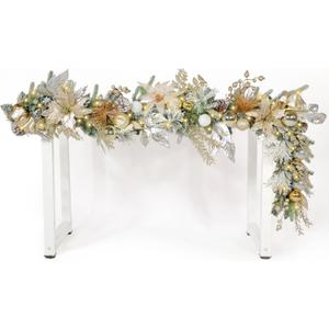 WBHome Pre-lit 6 Feet/72 Inch Christmas Garland, Champagne and Crystal Foliage Garland with 50 LED Lights for Indoor Outdoor Xmas Decor Holiday Decorations, Battery Operated (Batteries NOT Included)