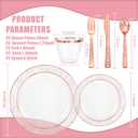 Ciaell 150PCS Rose Gold Plastic Plates Disposable Plates with Rose Gold Plastic Silverware include 50Plates, 25Forks, 25Knives, 25Spoons, 25Cups for Wedding & Party