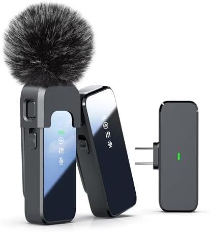 Wireless Lavalier Microphone for iPhone 15 16 & Android with Noise Cancellation, 100ft Transmission, 18H Battery Life, USB Type-C Wireless Lapel Microphone for Video Recording, Vlog, Streaming