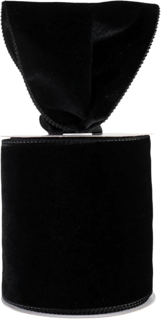 Meseey 4 Inch Wide Black Velvet Wired Ribbon, 20 Yards Velvet Ribbon with Wire Edge for Christmas Tree, Wreaths, Gift Wrapping, Bows, Crafts, Wedding and Holiday Decorations