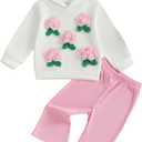 Toddler Girl Fall Outfits Flower Long Sleeve Sweatshirt Hoodies+Elastic Waist Flare Long Pants 2Pcs Clothes Set