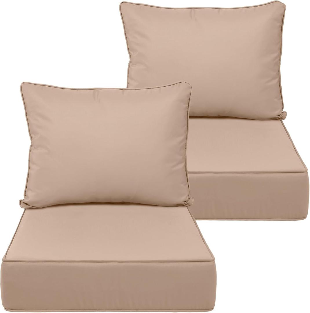 24X24-2set,Outdoor Chair Cushions, 30D High-Density Foam Patio Chair Cushions, Water-Resistant UV 2000H Color Fastness Outdoor Seat Cushions for Patio Furniture Sofa,Khaki
