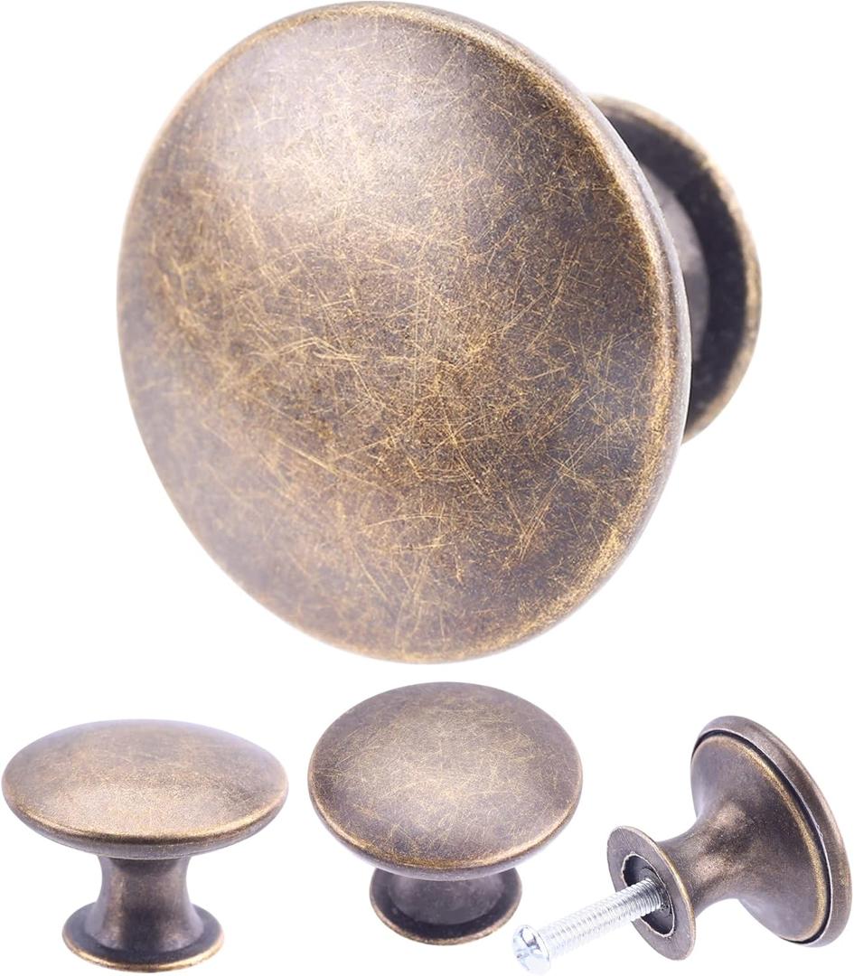 20 Pack Breen Bronze Round Antique Brass Kitchen Cabinet Knobs Cupboard Door Knobs Drawer Handle Pulls Dresser Knobs with 21 Pcs Screws for Bathroom Drawer Door Hardware