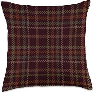 Burgundy Red Brown Scottish Plaid Fall and Christmas Decor Throw Pillow (18x18)
