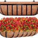ZeeDix 24 Inch Railing Planter Box, 2 Pack Metal Window Boxes with Coco Liners for Railing, Hanging Flower Boxes for Deck Porch Balcony & Fence Outdoor Indoor Lawn