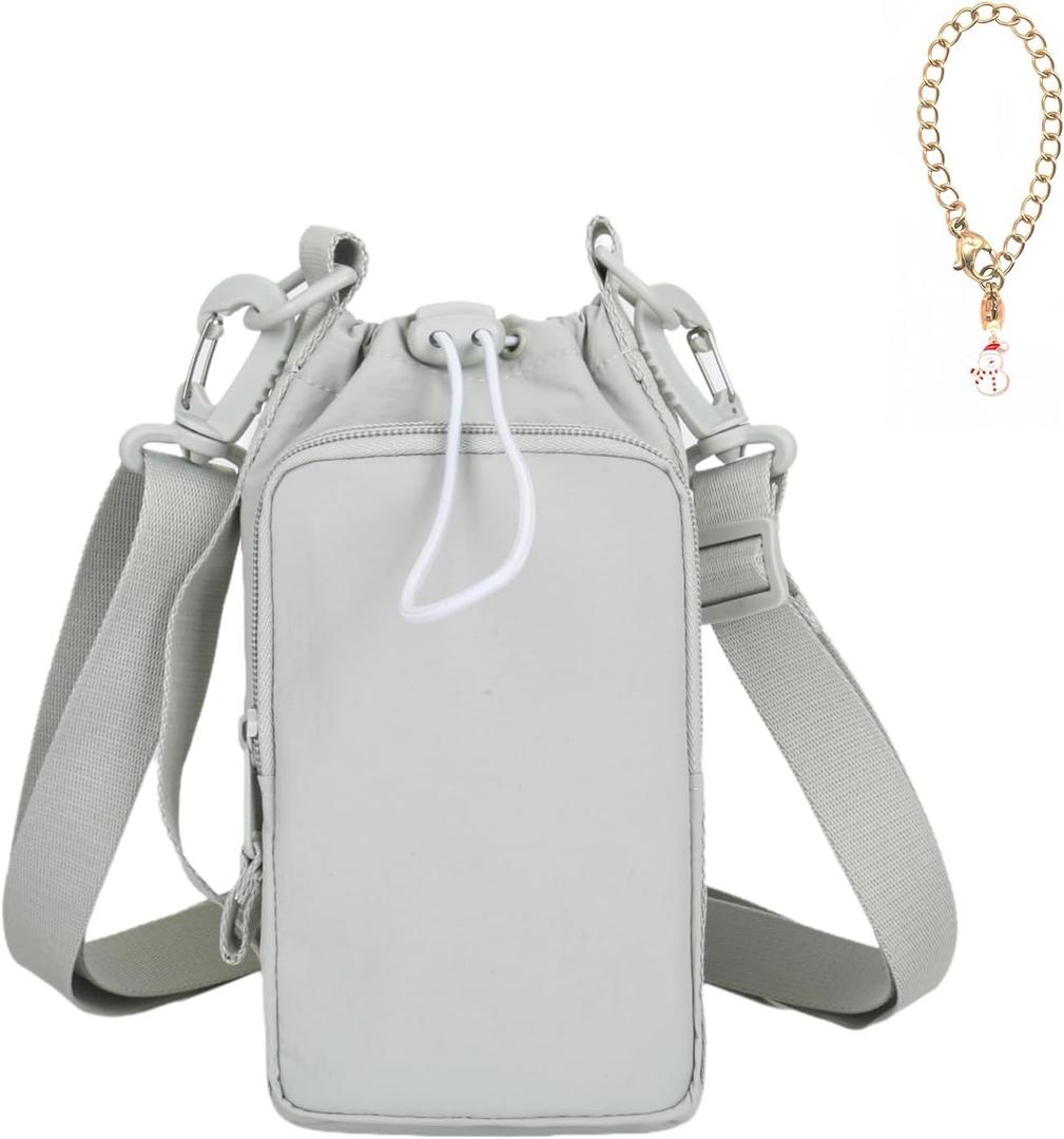 Water Bottle Holder with Phone Pocket for 40/32 oz,Water Bottle Holder/Sleeve with Adjustable Shoulder Strap and Charm. (Light Green)