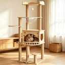 KVIDA 56.7" Solid Wood Cat Tree for Large Cats, Heavy Duty Cat Tower