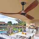 60 inch Ceiling Fan Without Light, Ceiling Fan no Light with Remote Control and Quiet DC Motor, Outdoor Ceiling Fans for Patios Without Lights, Solid Wood 3 Blades, ETL Listed- Walnut Wood