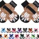 PUPTECK Anti-Slip Dog Socks with Double Sides Grips for Small Medium Large Dogs Hardwood Floors Prevents Licking, Dog Shoes for Hot Pavement Traction Control Paw Protector for Senior Dogs, Khaki, Medium (4 Count), Brown