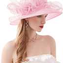Z&X Organza Church Derby Hat Flower Wide Brim Fascinator Sun Hats for Women Wedding Cocktail Tea Party Fancy Hat