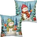 Lovely Green and Red Snowman Pillow Covers Christmas Throw Pillow Covers 18x18 Set of 2 Winter Xmas Tree Pine Forest Pillowcase Holiday Cushion Case for Couch Sofa