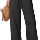 ANRABESS Women's Wide Leg Beach Pants Elastic Waist Lightweight Casual Flowy Palazzo Lounge Trousers with Pockets (X-Large, Black)