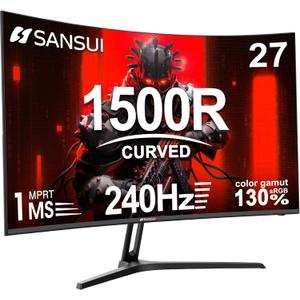 SANSUI 27 Inch Curved Gaming Monitor 240Hz 1ms FHD 1080P Computer Monitor