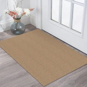 KOZYFLY Indoor Door Mat 2x3 ft Small Area Rugs Washable Front Door Mat Non Slip Rubber Backed Entryway Rug Cotton Entrance Doormat for Front Porch Bathroom Kitchen Bedroom, Tan/Orange/Brown