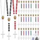 Wooden Bead Rosary Necklace with Crucifix and Our Lady of Guadalupe Scented First Communion Rosary with 36 Organza Bags Baptism Favors Catholic Gift for Men Women