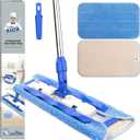 MR.SIGA Professional Microfiber Mop for Hardwood, Laminate, Tile Floor Cleaning, Stainless Steel Telescopic Handle - 3 Reusable Flat Mop Refills and 1 Dirt Removal Scrubber Included (Blue)