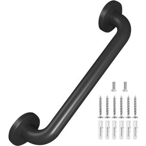 Metal Industrial Stairs Grab Wall Handrail Staircase Steps Indoor Exterior Outdoor Deck Hand Rail Safety Grab Bar (Matte Black) Handle for Stairs Bars Wall Elderly Grab Frame Pipe (16 Inch 1 Pack)