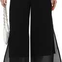 Women's Summer Capris Wide Leg Palazzo Pants Dressy Casual Split Chiffon Trousers (Black, M)