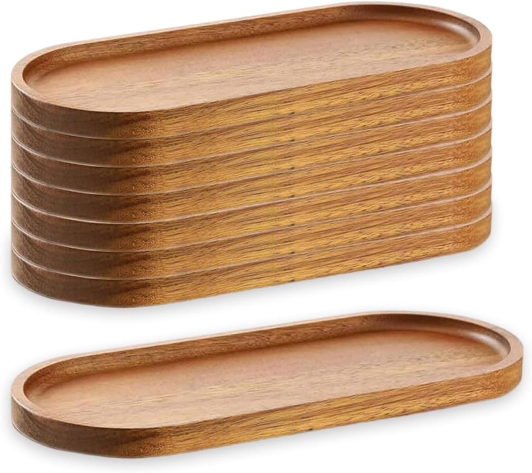 8Pack Wood Serving Trays 11.5x4 Inch Charcuterie Boards Oval Wooden Plates Wood Serving Platter Cheese Dinner Plates Bulk for Dessert Snack Bread Fruit Appetizer Dishes