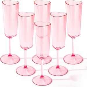 6 Pcs Valentines Day Heart Shaped Champagne Flutes 6 oz Pink Acrylic Champagne Glasses for Wedding Galentines Bachelorette Birthday Party Supply Heart Shaped Wine Cups Pink Cocktail Glasses