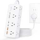 DEPOW 2 Prong Power Strip, 2 to 3 Prong Outlet Adapter with 8 AC & 4 USB Ports (2 USB C), 5FT Extension Cord, 1700J Two Prong Surge Protector, Wall Mountable, Ideal for Old House Non-Grounded Outlets (White)