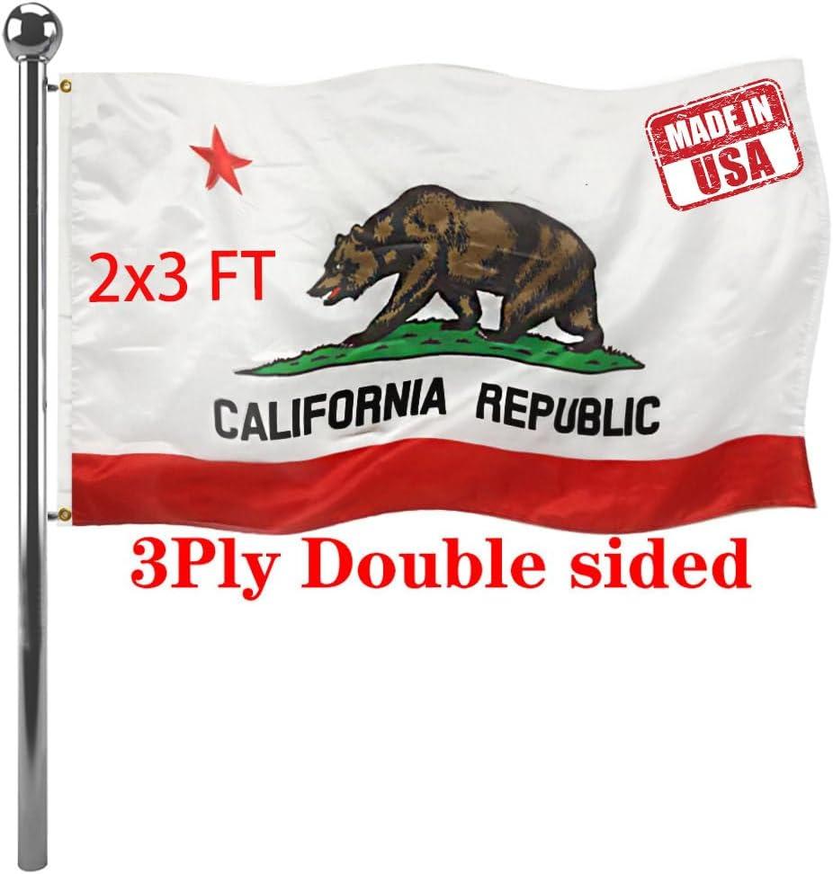 Jayus Double Sided California Republic Sates Flags 2x3 FT Outdoor - Vivid Colors 3Ply Cali CA Bear Flags Banners- Heavy Duty 100% Polyester with 2 Brass Grommets
