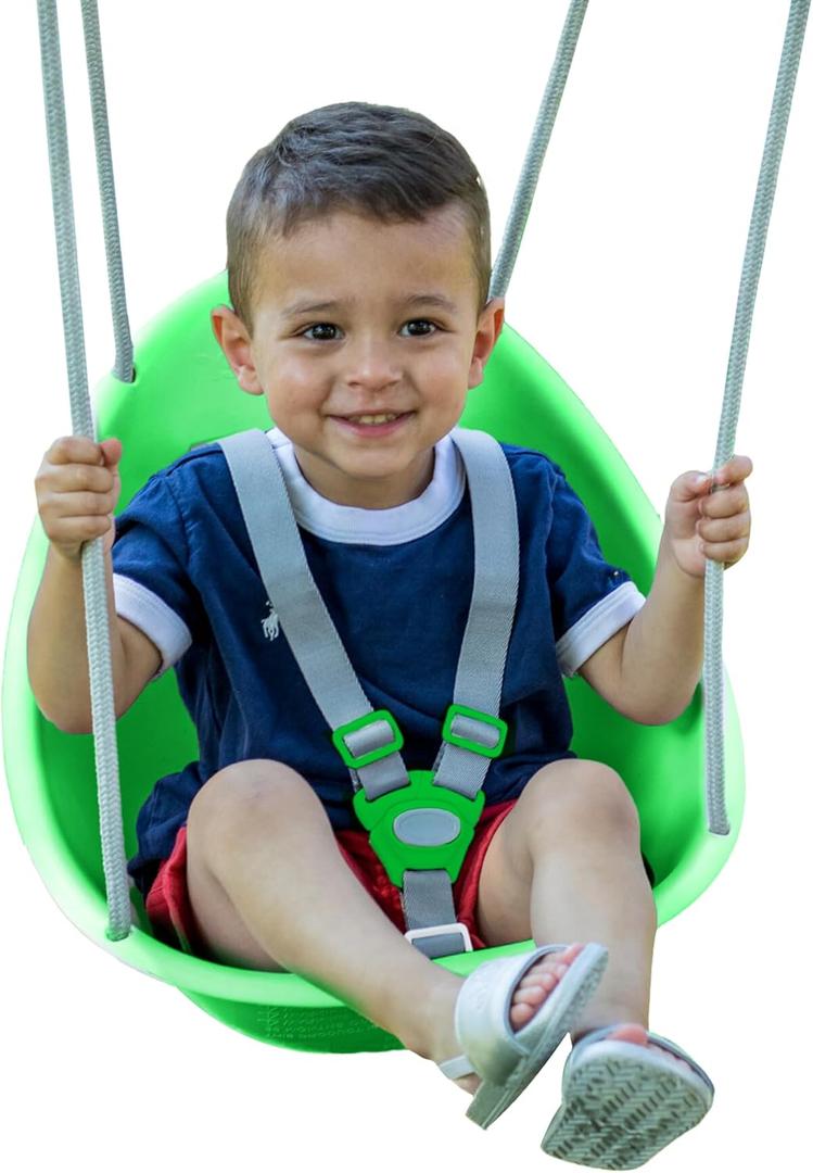 Swurfer Coconut Toddler Swing Comfy Baby Swing Outdoor, 3- Point Adjustable Safety Harness, Secure, Safe Quick Click Locking System, Blister-Free Rope, Easy Installation, Ages 6-36 Months