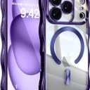 UEEBAI for iPhone 17 Pro Case, Cute Wave Frame Magnetic Phone Case Compatible with Magsafe Full Camera Protection Cover Soft Electroplated Phone Cover for Women Girls - Purple