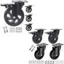 5 Inch Swivel Caster Wheels Set of 4 and 4 inch Heavy Duty Casters with Brake, Polyurethane Locking Casters for Cart, Workbench and Trolley(Two Hardware Kits)