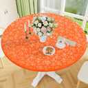Smiry Round Picnic Tablecloth, Elastic Waterproof Fitted Heavy Duty Vinyl Tablecloths for 45"-56" Tables, Wipeable Washable Table Cover for Kitchen, Dining, Camping, Outdoor, Orange