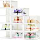 Amazon Basics Stackable and Foldable Clear Shoe Storage Organizer Box, Small, Pack of 12