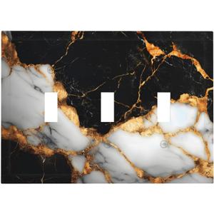 Decorative Switch Plate Covers Black Gold Marble 3 Gang Light Switch Cover Plate Triple Toggle Wall Plate Light Switch Covers for Country Bathroom Bedroom Decor