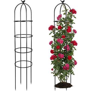 2 Pack 6 Ft Heavy Duty Metal Garden Obelisk Trellis for Climbing Plants, RustResistant Black Steel Vine Support for Rose Clematis Jasmine, Potted Flower Stand Indoor & Outdoor Decor (Bird), 6ft tall x 15in wide