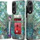 LETO for Samsung Galaxy S25 Edge Wallet Case - Flip Folio Leather Kickstand - Fashionable Flower Designs - Credit Card Holder - Protective Phone Cover for Women and Girls - 6.7" - Green Oyster Shell