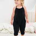 Backless Strap Slouch Jumpsuit for Toddler Girls Cute Harem Halter Romper Pants with Pockets (Black)