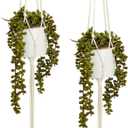 Hanging Artificial String of Pearls Plant with White Ceramic Pot for Wall Decor, House Warming Gift (31 In, 2 Pack)