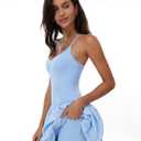 OMEWEE Tennis Dresses for Women: Ruffle Cami Bubble Dress with Built in Shorts and Bra-for Tennis, Golf, Gym (Blue, M)