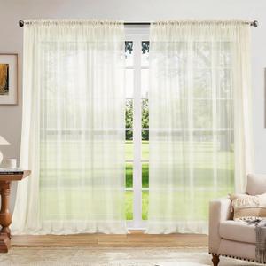 Dreaming Casa Solid Sheer Curtains 96 Inches Long Ivory Rod Pocket Voile Draperies for Bedroom Living Room, 2 Panels, Each 100" W x 96" L